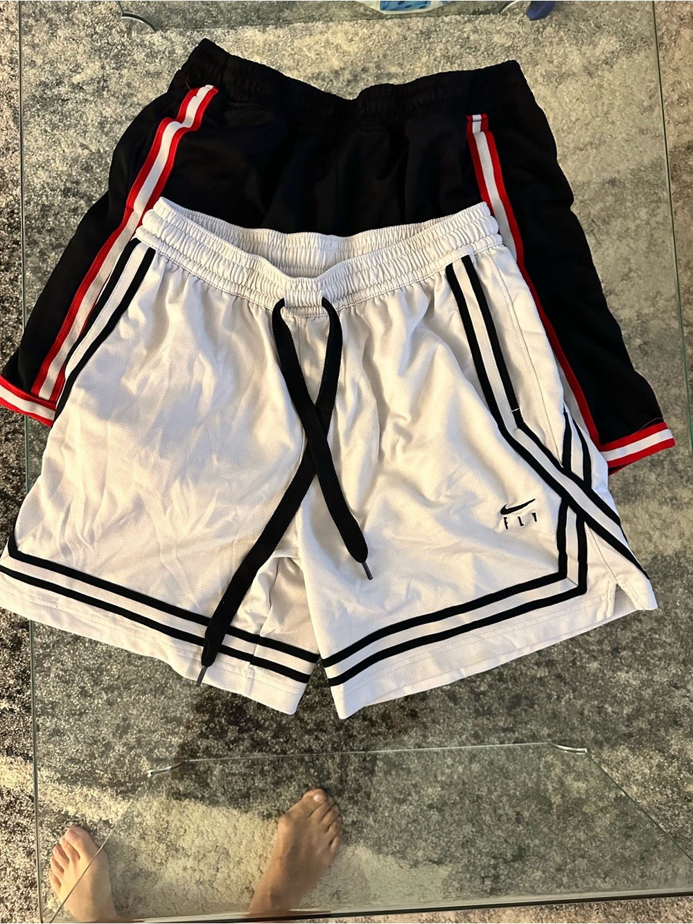 Nike White & Black Basketball Shorts with Red Accent